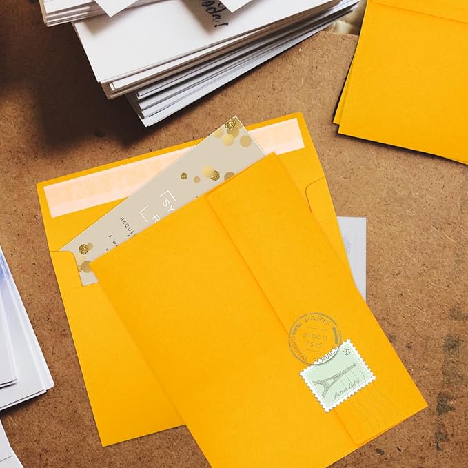 Joyberg 50 Pack Yellow 5x7 Envelopes - Self Seal for Weddings, Photos, Greeting Cards & Mailing-DeskLoop Office