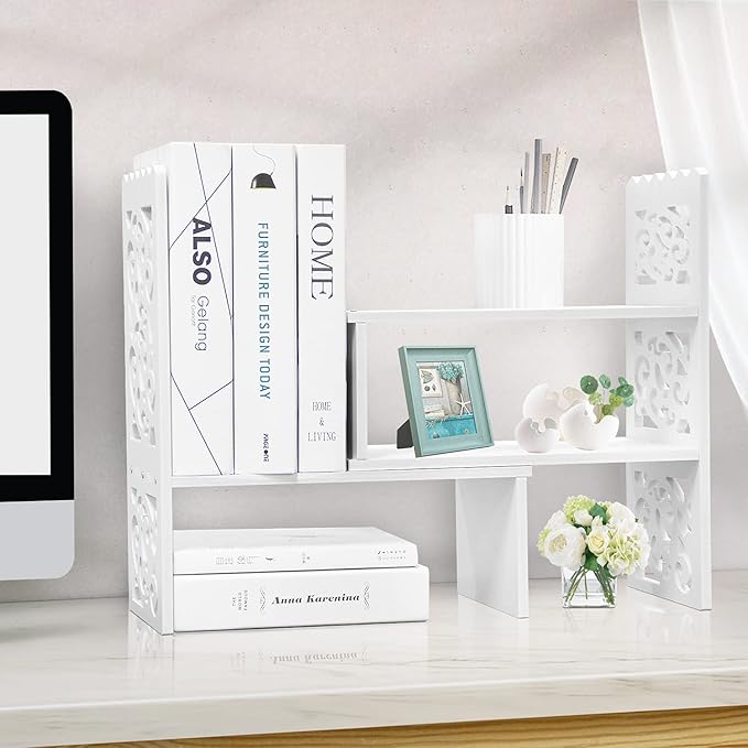 Jerry & Maggie - WPC Desktop Organizer White Office Storage Rack Shelf | Birthday Gifts - Toy - Home Decor | Free Style Rotation Display Modern Luxurious Stand Shelf (White)-DeskLoop Office
