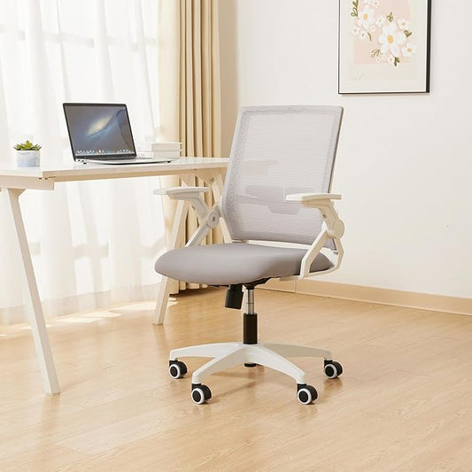 Ergonomic Office Chair Desk Chair with Adjustable Height Mesh Computer Chair Swivel Chair with Flip-up Arms and Lumbar Support Grey-DeskLoop Office