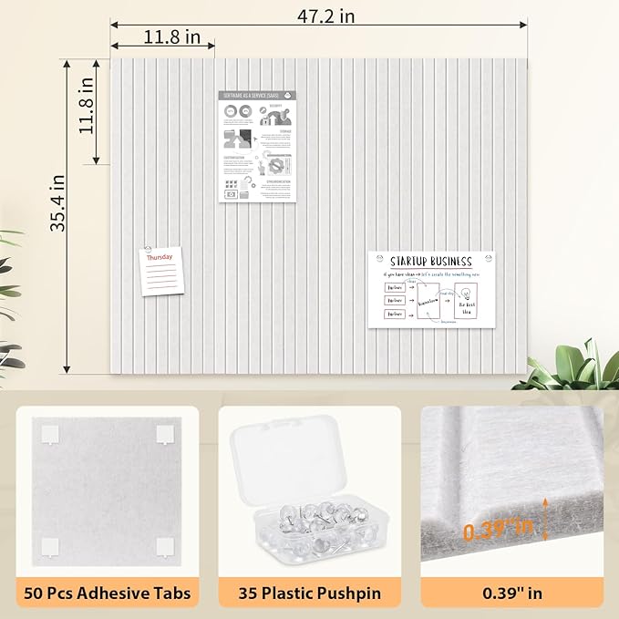 Smarpau Large Cork Board 48"X36", 12 Pack Felt Bulletin Boards, Corkboard Pin Board with 50 Removable Adhesive Tabs 35 Pushpins, Cork Wall Tiles for Office Home Classroom-DeskLoop Office