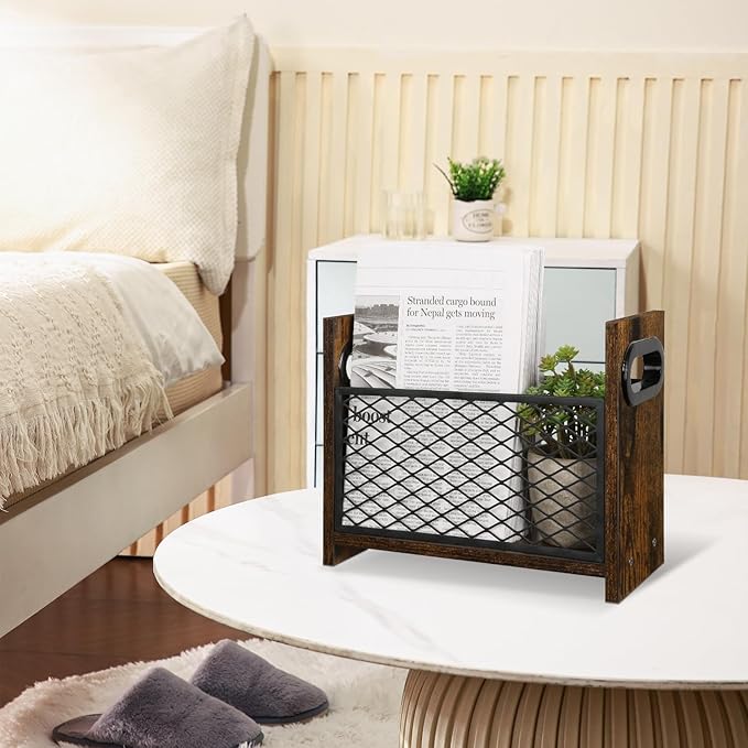 YINMIT Magazine Holder, Magazine Rack for Desktop and Home Office, Farmhouse File Storage Basket for Letters, Magazines, Books, Newspapers (Small)-DeskLoop Office