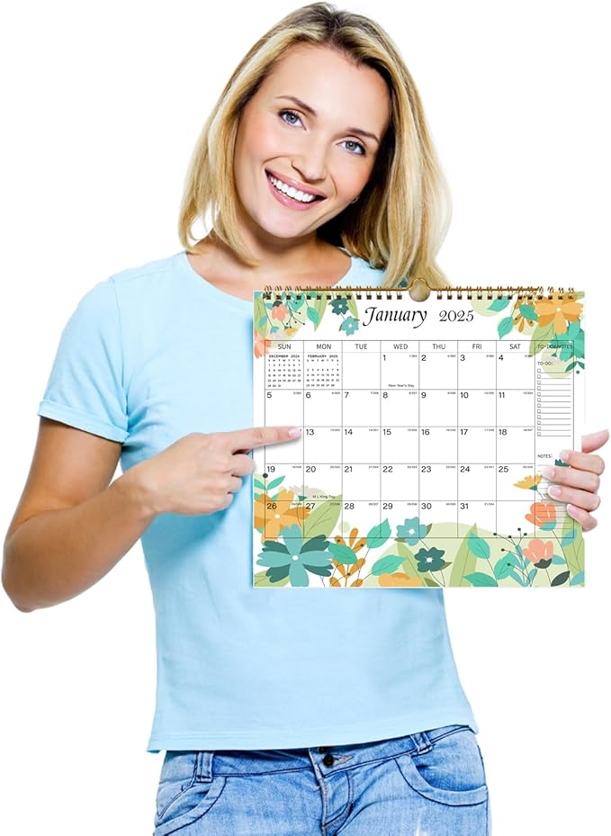 Lbylyhxc 2025 Calendar - from January to December 2025, 12 Monthly Wall Calendar 2025, 10 x 11.2 Inches.Thick Paper with Julian Dates and Block for New Year and Christmas Presents (Flowers)