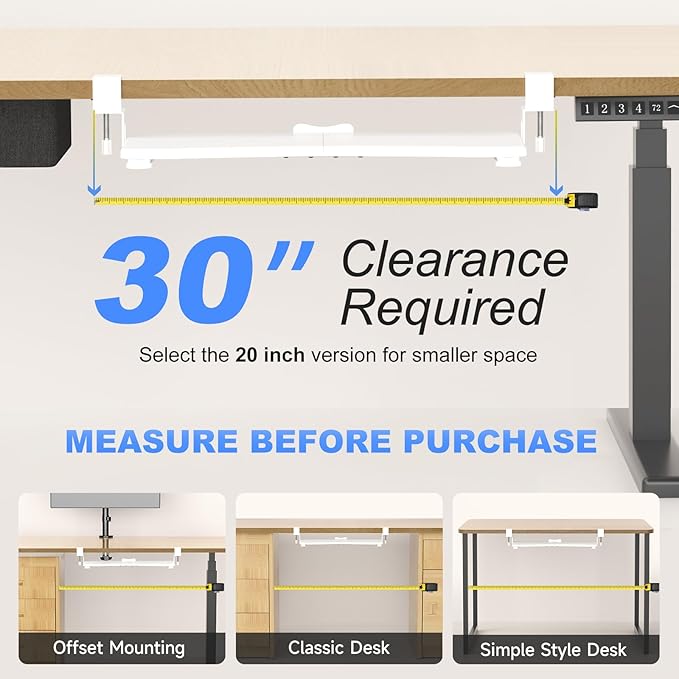 suptek Keyboard Tray Under Desk Pull Out with C Clamp Mount, Computer Keyboard & Mouse Tray, 25.6 (30 Including Clamps) x 11.8 inch Slide-Out Platform Computer Drawer for Typing, White, DSF1W-DeskLoop Office