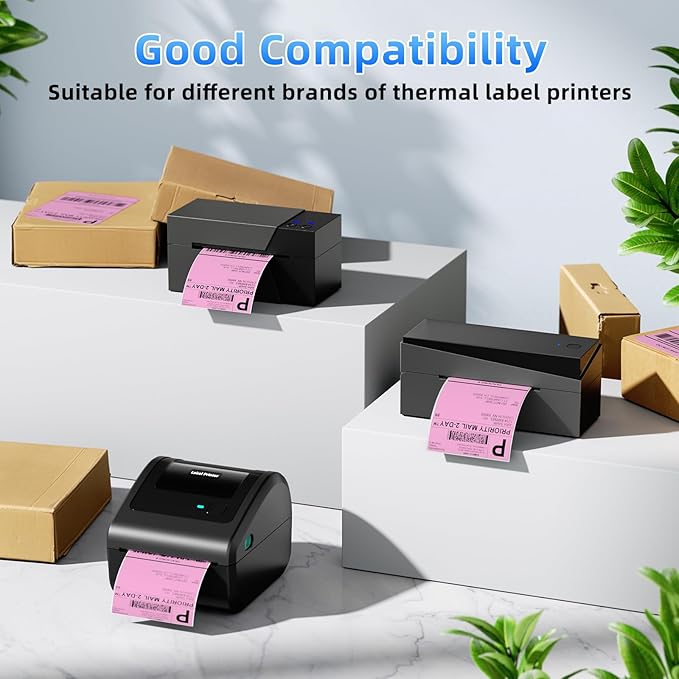 4x6 Pink Thermal Labels, 1 Packs of 500 4x6 Fold Labels - Compatible with JADENS, ASprink, Phomemo, Rollo, Zebra, Omezizy and Other Thermal Printers-DeskLoop Office