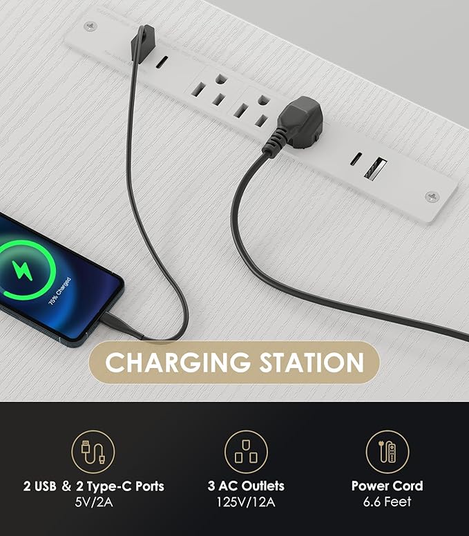 OffiGo Electric Standing Desk with 3-Piece Board, 71 Inch Height Adjustable Large Table with Power Outlets, Sit Stand Table, Writing Computer Desk for Home, Office, Workstation, White-DeskLoop Office