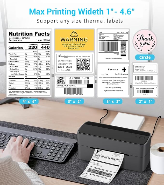 Phomemo 4x6 Shipping Label Printer - 241BT Bluetooth Thermal Label Printer Compatible with iOS&Android, Windows, Mac, Chrome OS, Wireless Thermal Printers for Small Business, Barcode, Packages - Black-DeskLoop Office