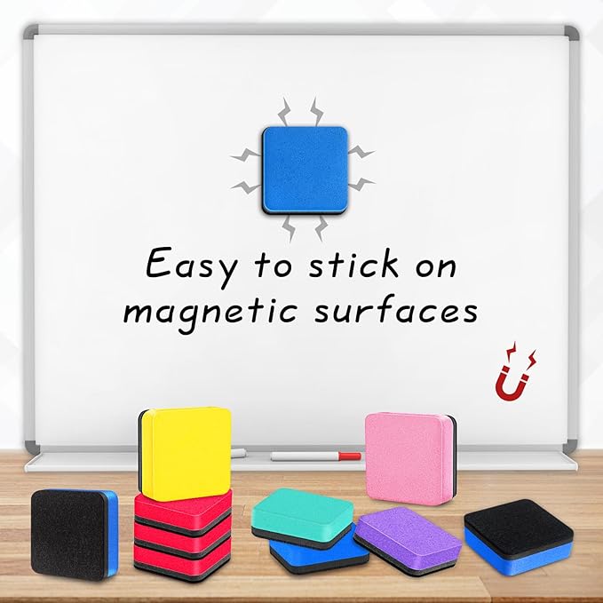 Cube Dry Erase Erasers, 96 Packs Mini Magnetic Whiteboard Dry Erasers in 6 Colors, Chalkboard Cleaner Wiper for Classroom, School, Home, and Office Supplies
