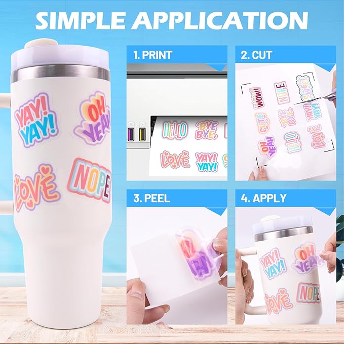 TECKWRAP Printable Vinyl Sticker Paper, (MatteGlossyTransparent) Inkjet Printable Sticker Vinyl, A4 30PCS Photo Paper for Craft, Stickers, Labels All-in-One Tools & Accessories Bundle Kit-DeskLoop Office