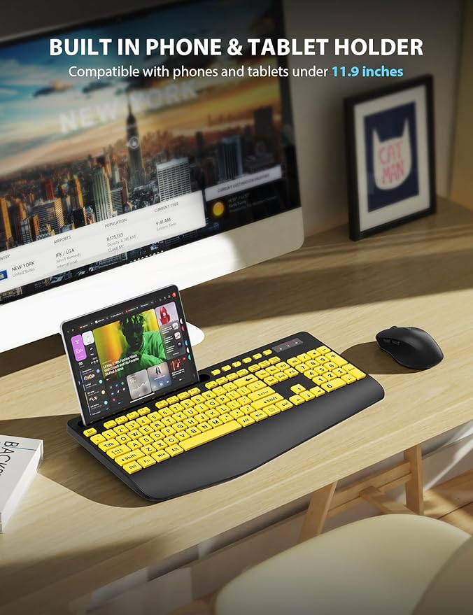 Wireless Keyboard and Mouse Combo - Large Print Ergonomic Keyboard with Wrist Rest, Phone Holder, Sleep Mode, Silent 2.4GHz Keyboard Mouse Set for Computer, Laptop, PC, Mac, Windows - Trueque-DeskLoop Office
