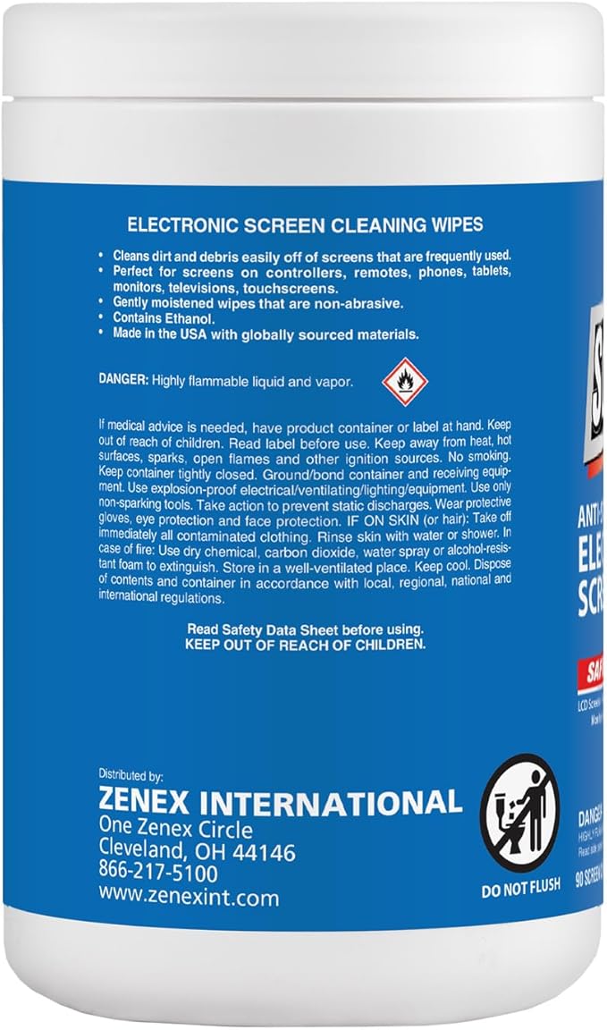 Zenex Screen Clean Anti-Static Electronic Screen Wipes - Single Sided Non-Abrasive Towels | For TV, Phones, Monitors | Quick Dry & Streak-Free | Prevents Static Build-up (2 Pack | 180 Sheets Total)-DeskLoop Office