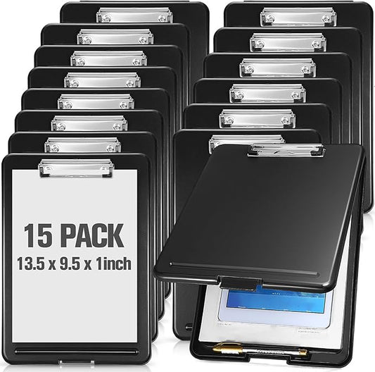 15 Pcs Clipboard with Storage Plastic Nursing Clipboard 9.5 x 13.5 Inch with Low Profile Clip Foldable Clip Board with Storage for Home Office Back to School Supplies-DeskLoop Office