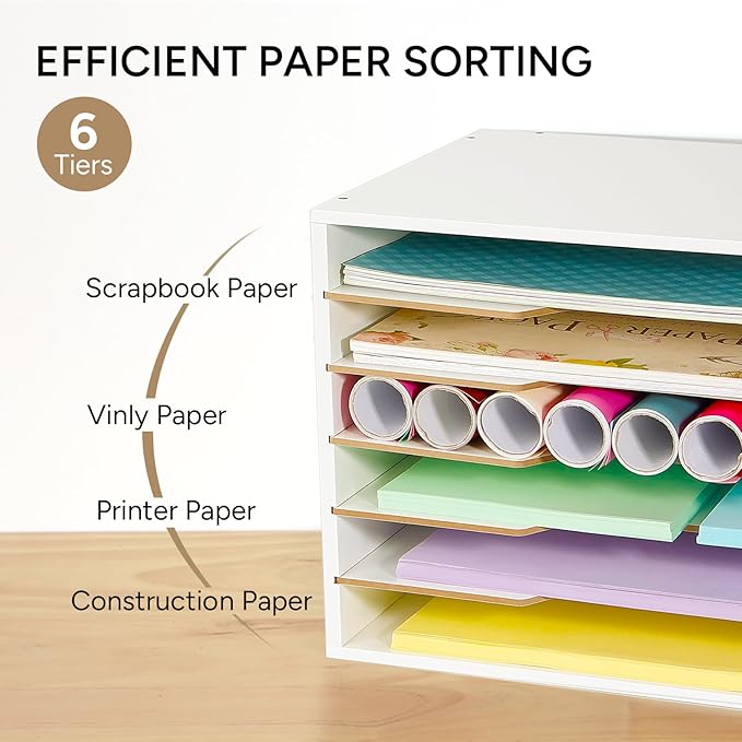 12x18 Construction Paper Organizer, Larger Size Wooden Literature Organizer, 6-Tier Desktop File Organizer for Home and Classroom, Adjustable Paper Sorter for Office-DeskLoop Office