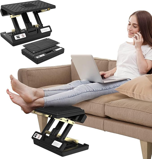 Foot Rest Under Desk, Height Adjustable Footrest with Massage Roller and Soft Pad, Foldable Ergonomic Foot Rest for Car, Underdesk, Home, Train(Black)-DeskLoop Office