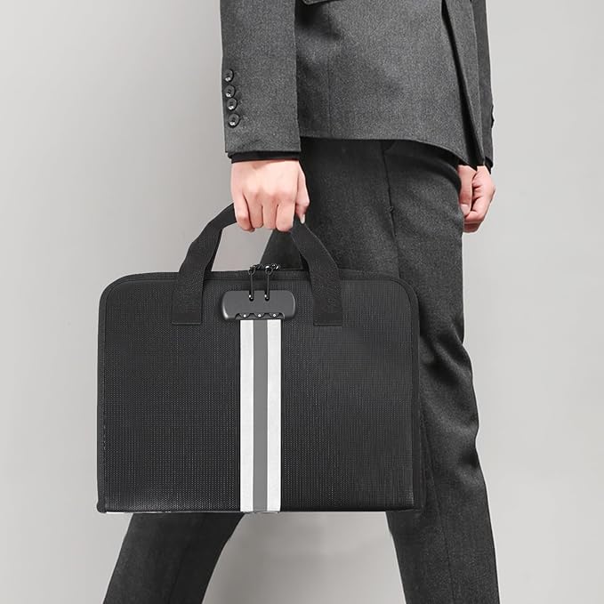 Accordion File Organizer with Combination Lock,Fireproof Expanding File Folder with Multi Pockets,13 Pockets Document Organizer with Handle & Labels,Portable Home Travel Safe Storage Letter A4 Files-DeskLoop Office