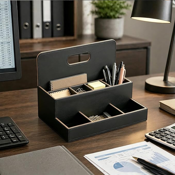 Mail Organizer Countertop, Pencil Holder, Office Supplies File Bill Sorter | PU - Image 7