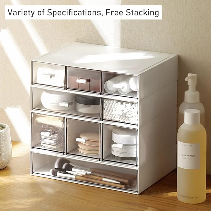 Desk Organizer-Stackable Storage Drawers, Plastic Compact Desk Storage Box Perfect for Collection Small Item/Cosmetic Office Organizer - 3 drawers (White)-DeskLoop Office