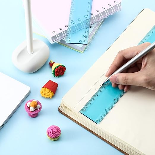 2 Pack Plastic Ruler Straight Ruler Plastic Measuring Tool for Student School Office (Blue, 12 Inch)-DeskLoop Office