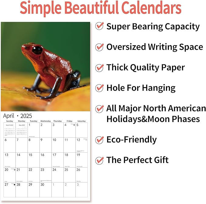 2025 Wall Calendar,Calendar 2025, January 2025 - December 2025, Wall Calendar Frog, 12" x 24" Opened,Full Page Months Thick & Sturdy Paper for Calendar Organizing & Planning