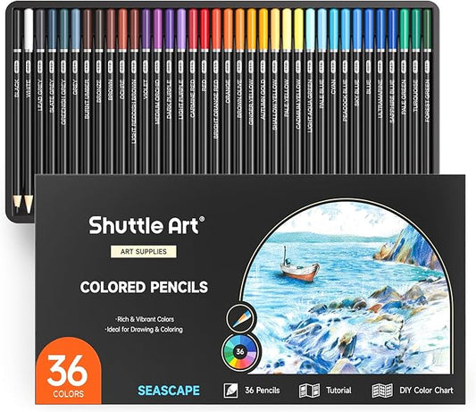 Shuttle Art 36 Colored Pencils, Seascape Themed Colored Pencils for Adult, Soft Core Color Pencils, Coloring Pencils for Adults Kids Artists Beginners Drawing Coloring Sketching-DeskLoop Office