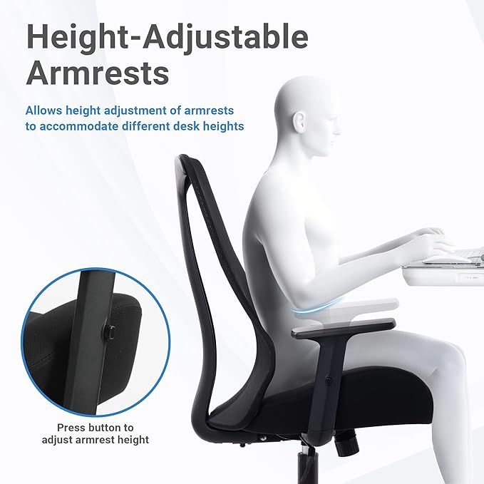 HYLONE Office Chair, 5" Thickened Seat Ergonomic Desk Chair with Adjustable Armrests, Home Office Computer Chairs for Long Hours Mesh Executive Chair(Black)-DeskLoop Office