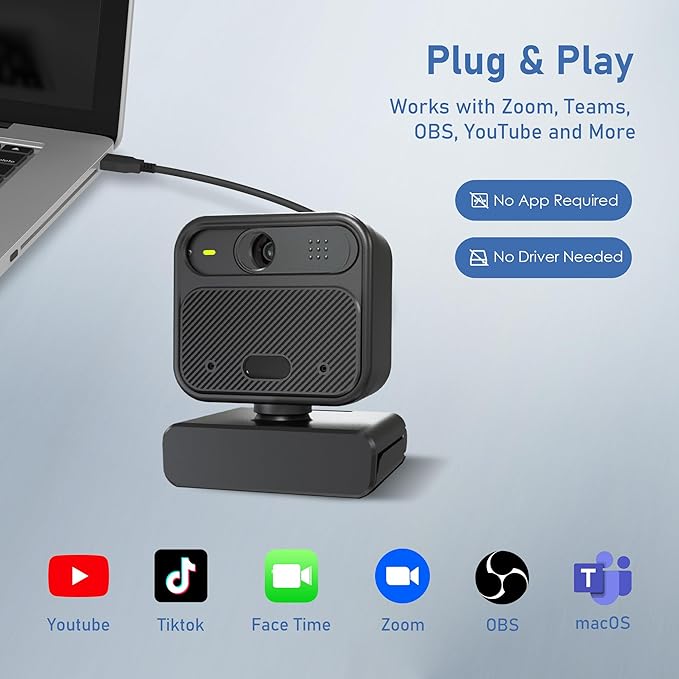 4K Webcam with 2 Microphone, Wide Angle PC Cameras with Mirror & Flip Funtion, Remote, Precise Focus, Privacy Cover, Tripod, Great for Computer, Zoom, OBS, Teams, Laptop, Personal Video Calling-DeskLoop Office