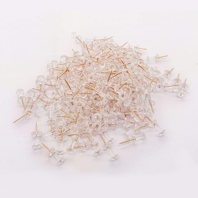 Clear Push Pins 600pcs Standard Thumb Tacks with Rose Gold Steel Point Transparent Plastic Head Pins for Hanging Photo Posters Craft Marking Map Wall Cork Board-DeskLoop Office