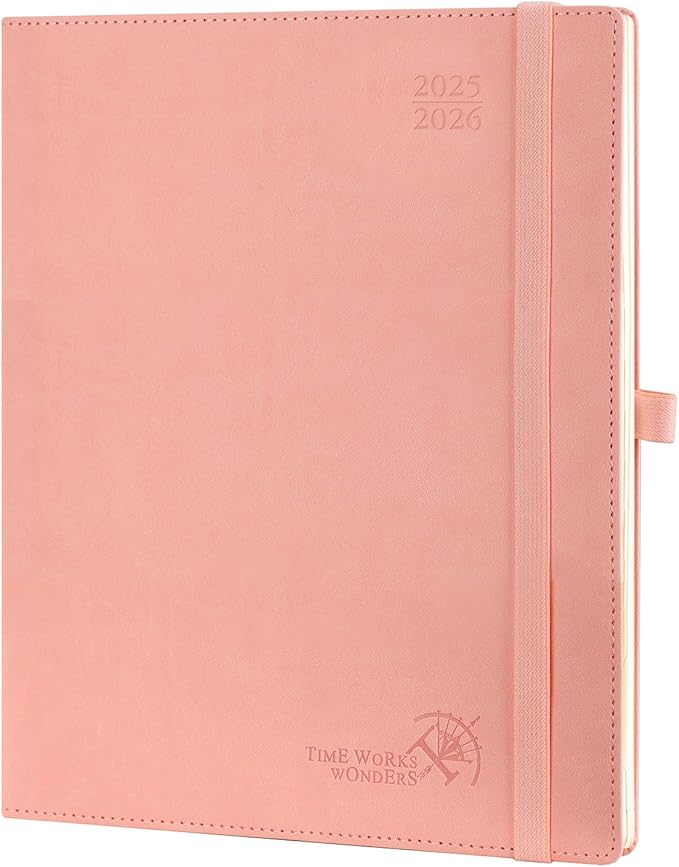 POPRUN Planner 2025-2026 (Large - 8.5'' x 10.5'') Academic Weekly Calendar (July 2025 - June 2026) with Hourly Time Slots, Monthly Tabs, 100GSM Thick Papers, Leather Soft Cover - Pink-DeskLoop Office