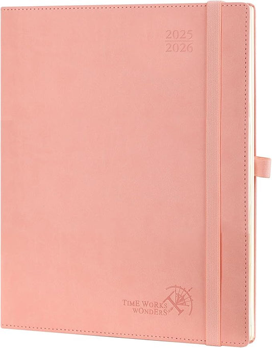POPRUN Planner 2025-2026 (Large - 8.5'' x 10.5'') Academic Weekly Calendar (July 2025 - June 2026) with Hourly Time Slots, Monthly Tabs, 100GSM Thick Papers, Leather Soft Cover - Pink-DeskLoop Office