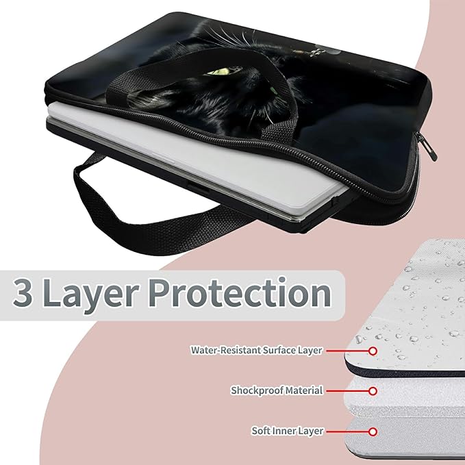 Laptop Sleeve Case Bag 15 inch, Black Cat Slim Carrying Case Durable Handbag Travel Laptop Bag for 15 inch MacBook Air M3/M2/15 Pro/Surface Laptop 7/6/5/4/3/ Dell XPS 15 Plus