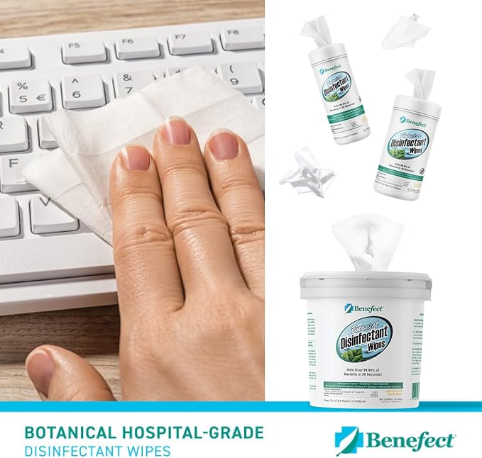 Benefect Botanical Disinfectant Wipes – 750 Sanitizing Wipes. 3 Pack of 250 Wipes Per Unit - High Traffic - Gym Wipes, Schools and Food Safe Cleaning (250, 3)-DeskLoop Office