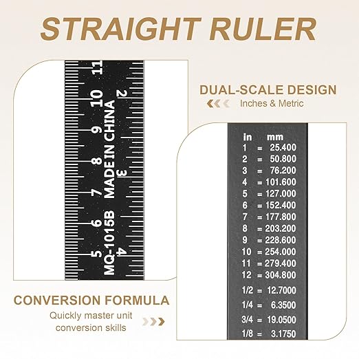 HARFINGTON 4pcs Metal Straight Ruler 15cm Metric SAE Aluminum Alloy Measuring Rulers Scale Tool with Hole for Measure Study Reading Classroom Office, Black-DeskLoop Office