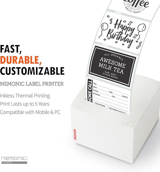 Nemonic Label Printer | Inkless Bluetooth Thermal Label Printer for Small Business | Durable Shipping Label Maker & Portable Wireless-DeskLoop Office
