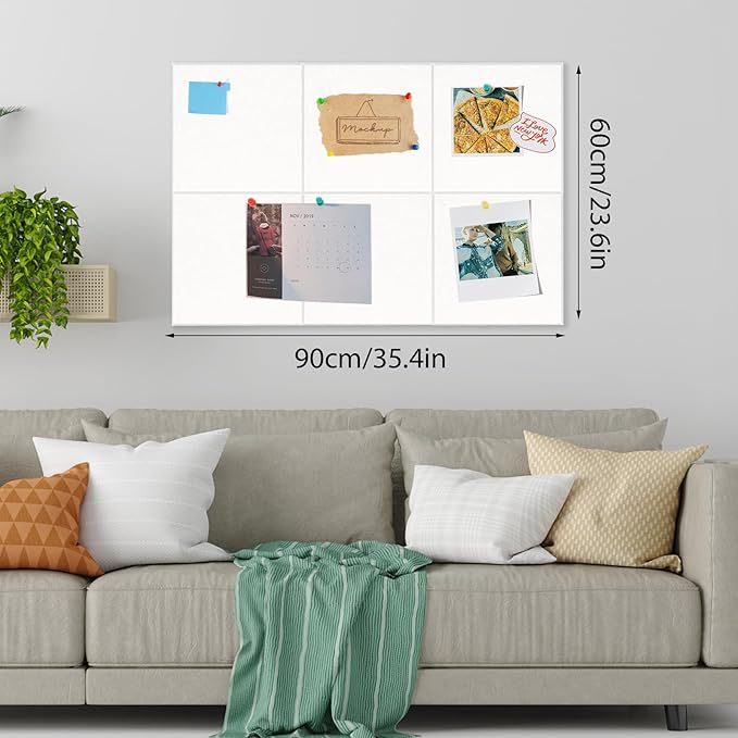 Large Cork Board 36" x 24", 6 Pack Felt Wall Tiles with Colored Pushpins, Bulletin Board with Removable Self-Adhesive Strips, Pin Board Cork Boards for Walls Office Home-White-DeskLoop Office