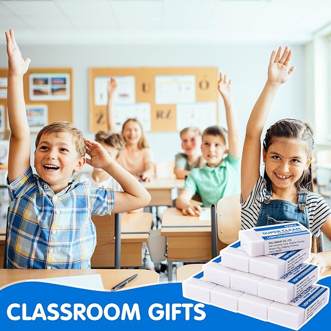 Deli Pencil Erasers, Pencil Eraser, 72 Pack, White Erasers, Erasers for Drawing, Kids, Artist, White, Large-DeskLoop Office