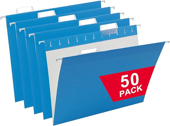 Blue Hanging File Folders,50 Packs Reinforced Hang Folders,Designed for Home and Office Color Coded File Organization, Letter Size-DeskLoop Office