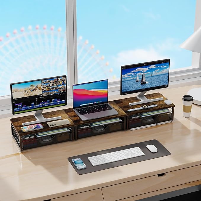 gianotter Computer Monitor Stand Riser, office organizer with Drawer, Office Organizers Storage for Classroom Office Supplies (Wood)-DeskLoop Office