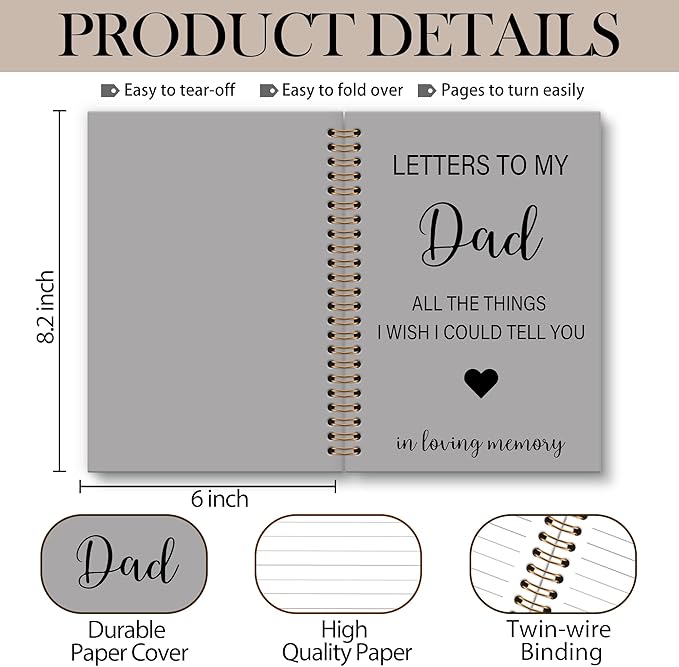 Memorial Gifts for Loss of Dad Grief Notebook Journal, Letters to My Dad in Heaven Journal, Sympathy Notebooks Gifts for Loss of Dad Father, In Loving Memory Sympathy Gifts, 6x8.2In-DeskLoop Office