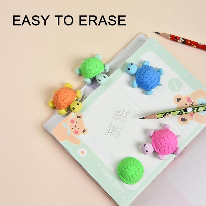 16 Pcs Cute Turtle Pencil Erasers for Kids, Novelty Rubber Turtle Desk Pet Erasers for Classroom Favors Party Supplies-DeskLoop Office