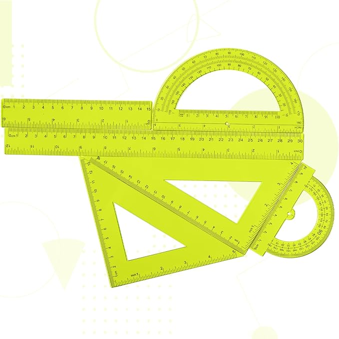 Tenare 6 Pcs Plastic Ruler Math Set Includes 12 Inch 6 Inch Straight Protractor Triangle Geometry Transparent Math Ruler Measuring Tools for School Office Home(Yellow)-DeskLoop Office