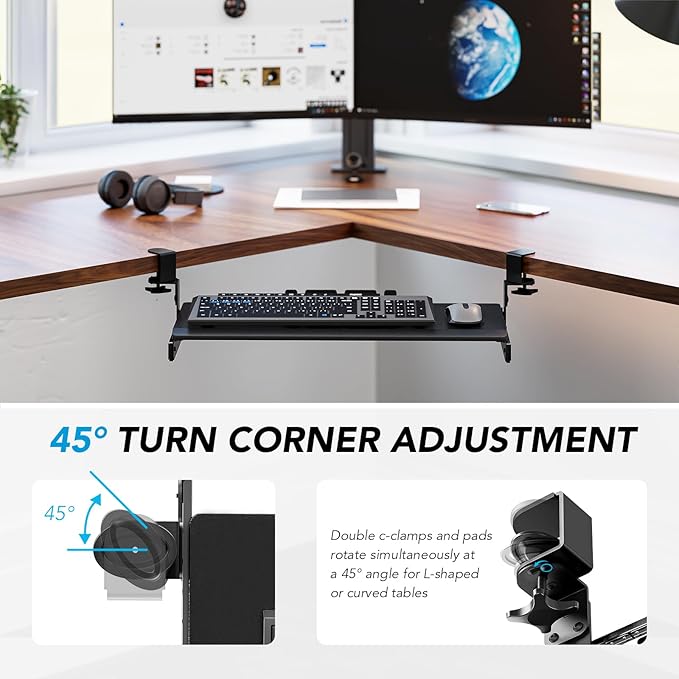 Keyboard Tray Under Desk Pull Out with Extra Sturdy C Clamp Mount System, 27.3 (32.5 inch Including Clamps) x 11 Inch Slide-Out Platform Computer Drawer for Typing Black AX01WB01-DeskLoop Office