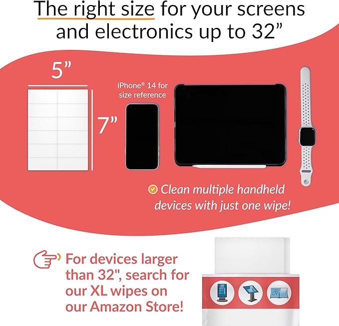 iCloth 70% Isopropyl Alcohol Large Screen and Electronics Wipes, Lint-Free, Streak-Free, Fast-Drying, Removes Dust and Fingerprints (50 Wipes)-DeskLoop Office