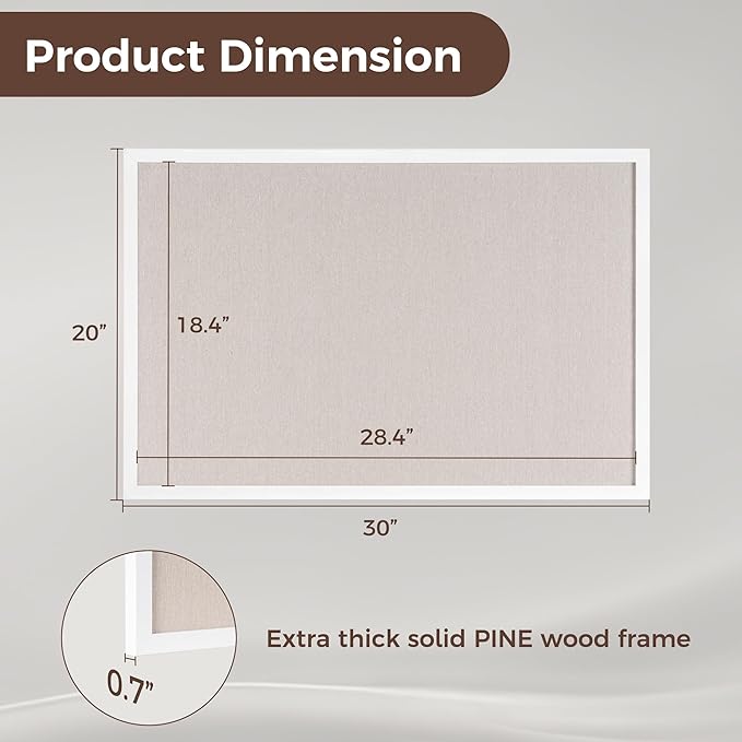 Fun Memories Cork Board Bulletin Board for Office, 20" x 30" Pine Wooden Framed Corkboard, Wall Mounted Notice Pin Board for School Home & Office, White-DeskLoop Office