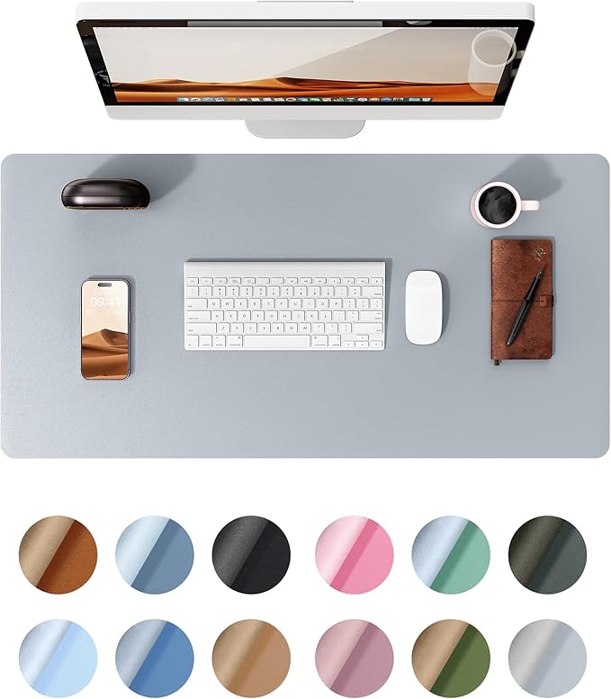 YSAGi Leather Desk Protector, Office Mat, Large Mouse Mat, Non-Slip PU Leather Blotter, Laptop Desk, Waterproof Writing Pad for Office and Home (Light Grey, 31.5" x 15.8")-DeskLoop Office