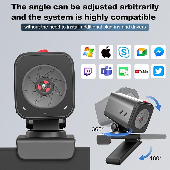 Webcam for PC/Laptop/Mac with Remote Control, 2K Computer Camera, Low-Light Correction, AI-Noise Canceling Mics, Adjustable Field of View, Built-in Privacy Cover, Stereo Mics-DeskLoop Office