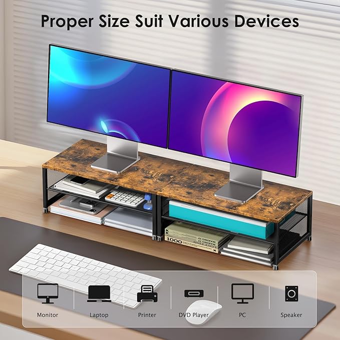 Computer Monitor Stand Riser, Desk Organizers and Accessories, Printer & Laptop Stand, Office Desk Accessories & Desktop Workspace Organizers for Office Supplies (Brown)-DeskLoop Office