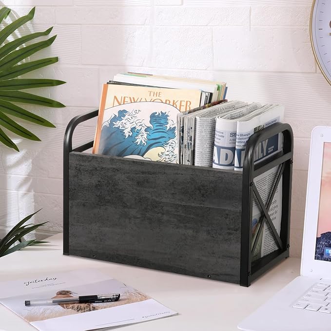 YINMIT Magazine Holder, Magazine Rack Floor, Magazine Storage Basket, Folder Organizer Bin for Books, Newspapers, Tablets-DeskLoop Office