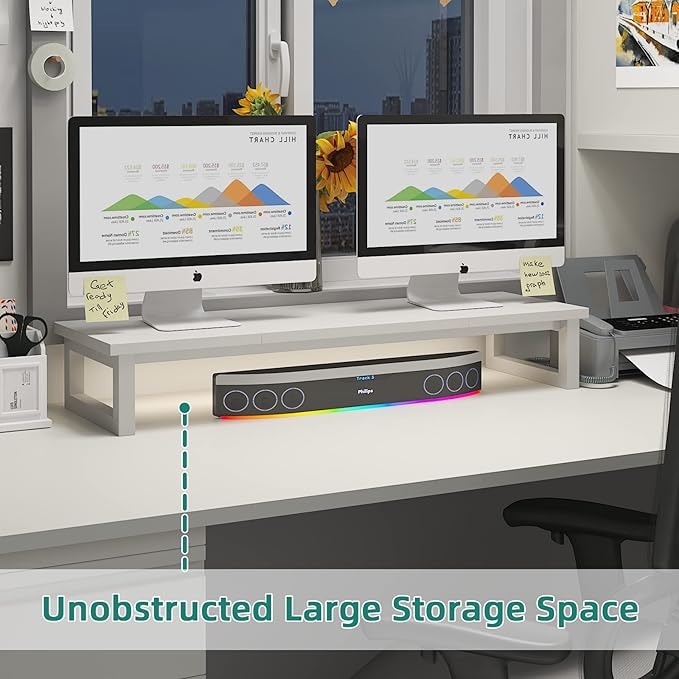 Dual Monitor Stand Riser, 39Inch Large Monitor Stands for 2 Monitors, Computer Monitor Stand, Wooden Desktop Oraganizer Shelf for Office Desk Computer,Laptop,TV-DeskLoop Office