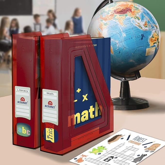 Acrimet Magazine File Holder, Durable Rack, Space-Saving Organizer (Plastic) (Clear Red Color) (2 Pack)-DeskLoop Office