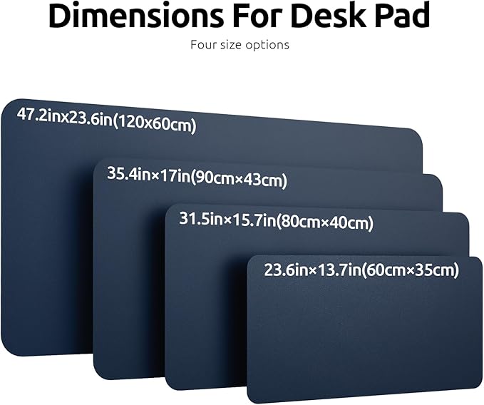 YSAGi Leather Desk Protector, Office Mat, Large Mouse Mat, Non-Slip PU Leather Blotter, Laptop Pad, Waterproof Writing Pad for Office and Home (Dark Blue, 35.4" x 17")