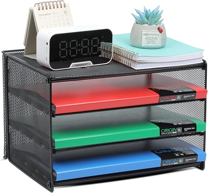 Samstar Paper Letter Tray, 3 Tier Desk File Organizer Paper Sorter Letter Shelf Rack, Mesh Made,Black ...-DeskLoop Office